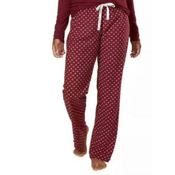 Calvin Klein Womens Fleece Printed Pajama,Maroon/Logo Print,X-Small