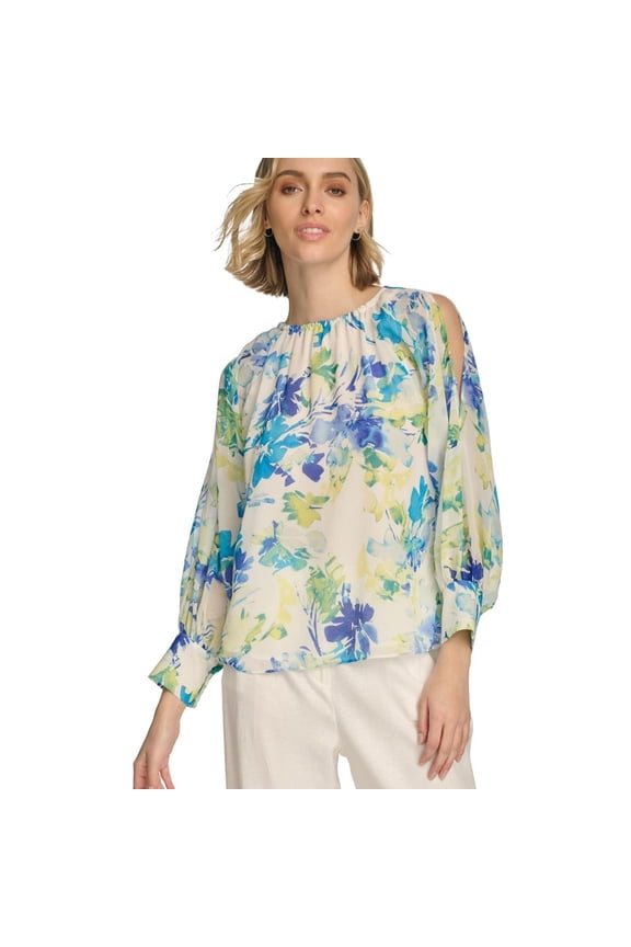 Womens Floral Cold Shoulder Blouse, Multicoloured, X-Large