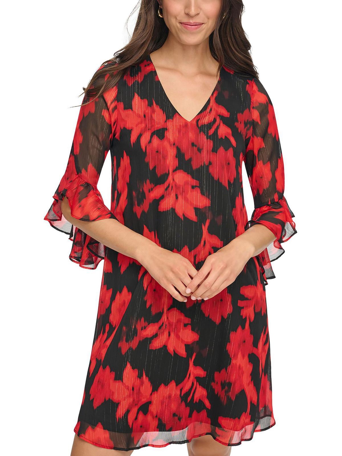 Calvin Klein Women's Floral Print Above Knee Sheath Dress White Size 4Petite