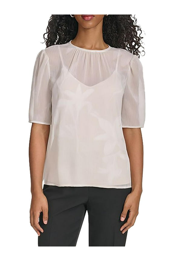 Womens Floral Print Illusion Pullover Top