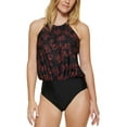 thumbnail image 1 of Calvin Klein Women's Printed Blouson One Piece Swimsuit Black Size 8, 1 of 4