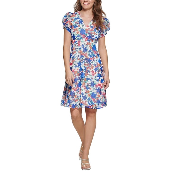 Calvin Klein Womens Floral V-Neck Shift Dress