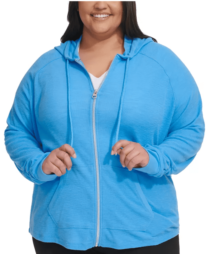 Womens Full Zip Hoodie Sweatshirt 2X Blue Solid