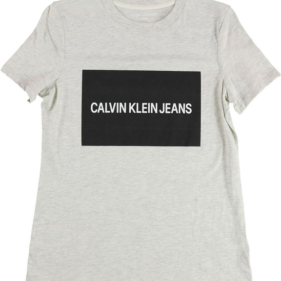 Calvin Klein Womens Heathered Box Logo Graphic T-Shirt, Grey, Small