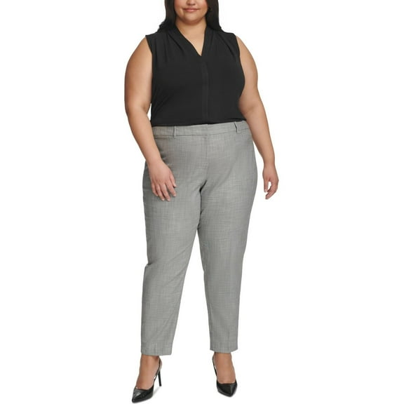 Calvin Klein Womens Heathered Dress Pants, Grey, Plus Size, 24W