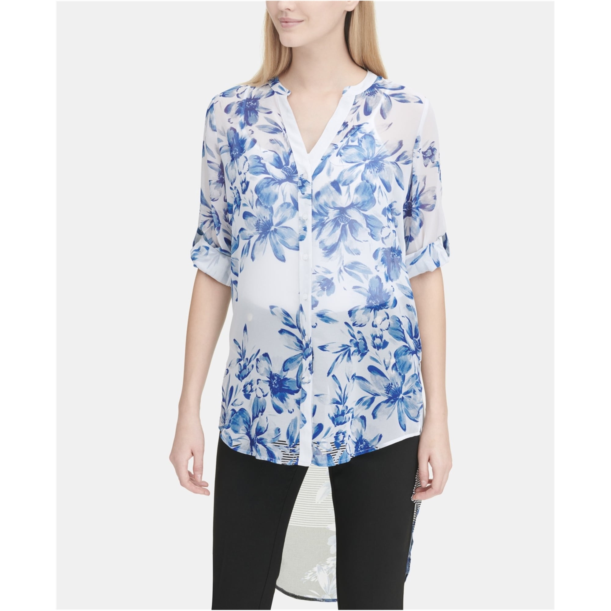 Calvin Klein Womens High Low Tunic Blouse Blue X Large Walmart