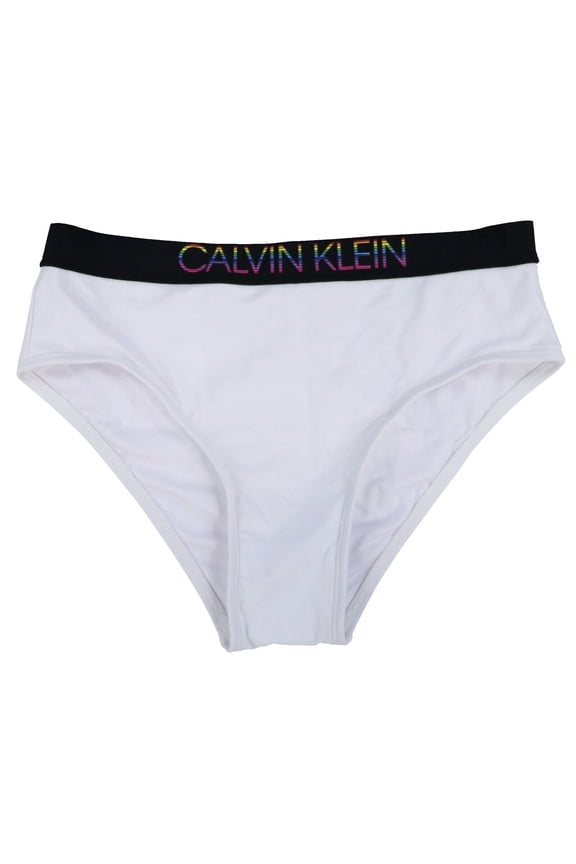 Womens High-Waist Bikini Bottoms Rainbow Logo White Size Medium New