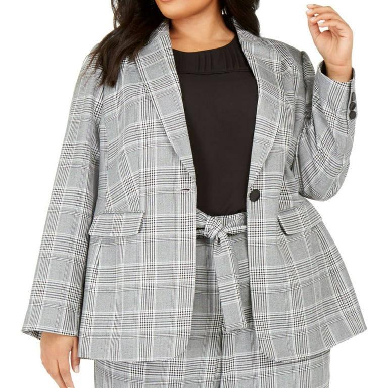 Calvin Klein Womens Houndstooth One Button Blazer Jacket, Black