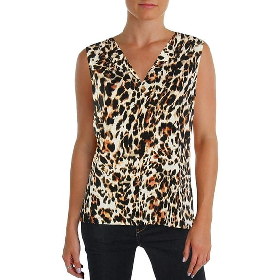 Calvin Klein Womens  Animal  Printed  Top Vmu Brown  L