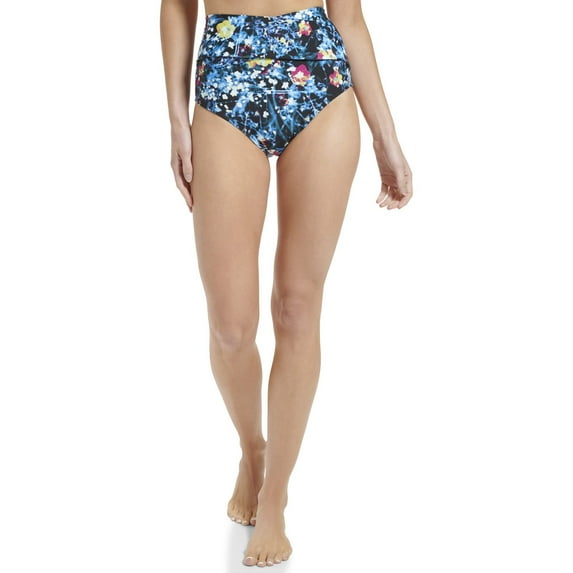 Calvin Klein Women's High-Waist Draped-Front Swim Bottom Swimsuit (L, Black Mul)