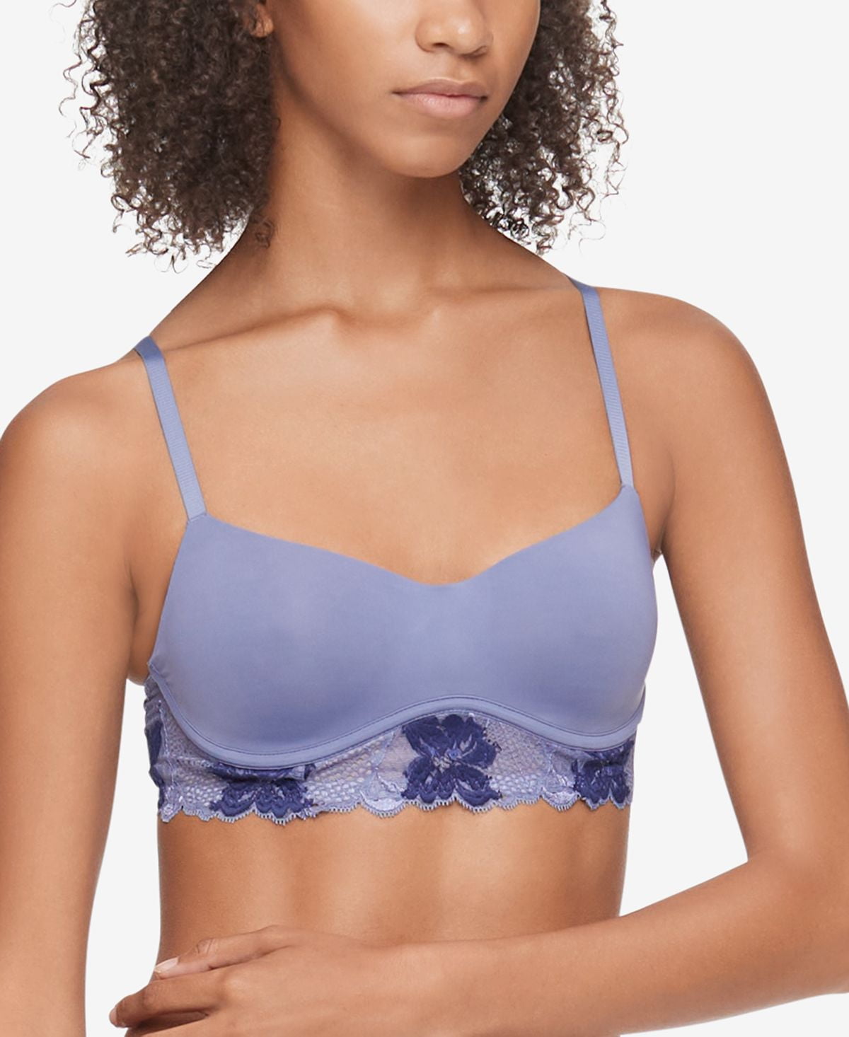 CALVIN KLEIN Intimates Gray Scoop Neck Unlined Breathable Full Coverage  Minimal Support Bralette Bra S 