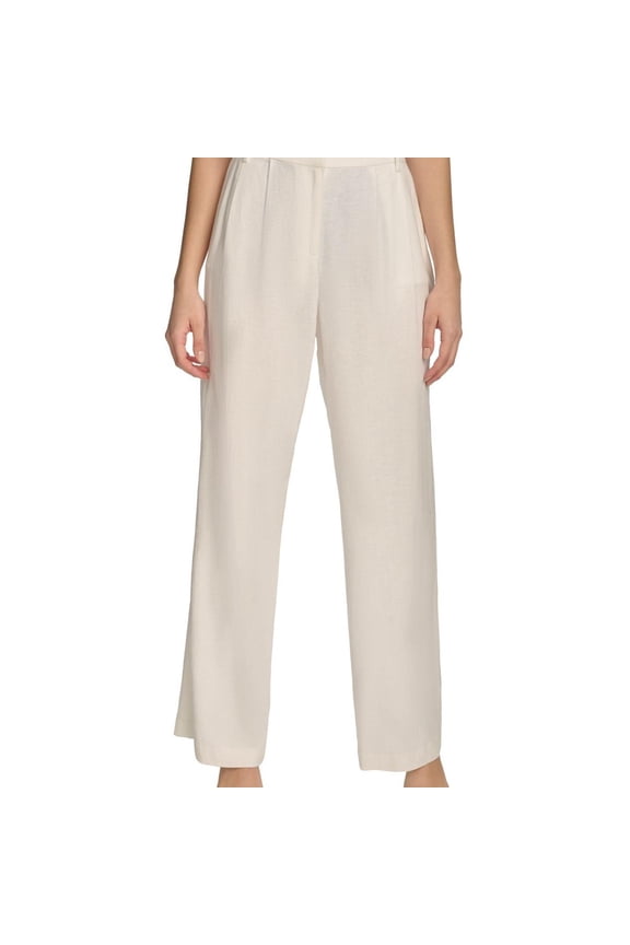 Womens Linen Blend Casual Wide Leg Pants, White, 14