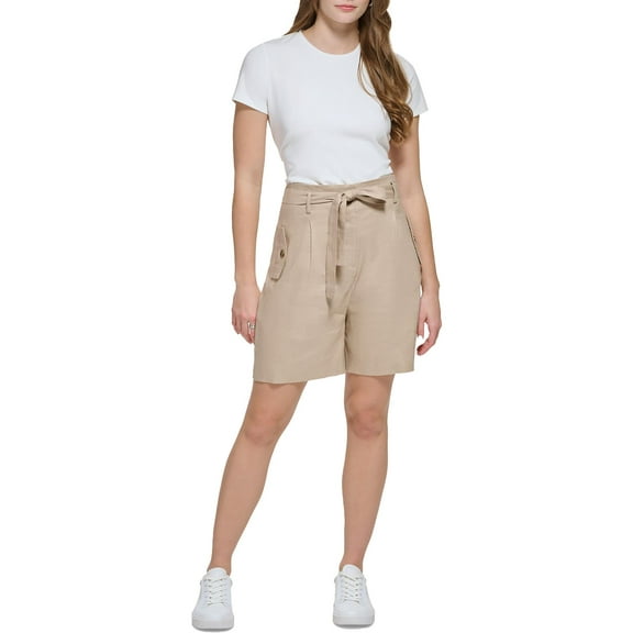 Calvin Klein Womens Linen Blend Mini High-Waist Shorts
