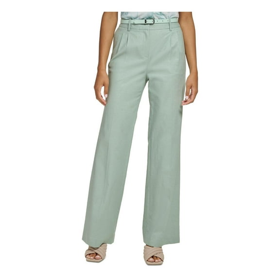 Calvin Klein Womens Linen Blend Pleated Trouser Pants