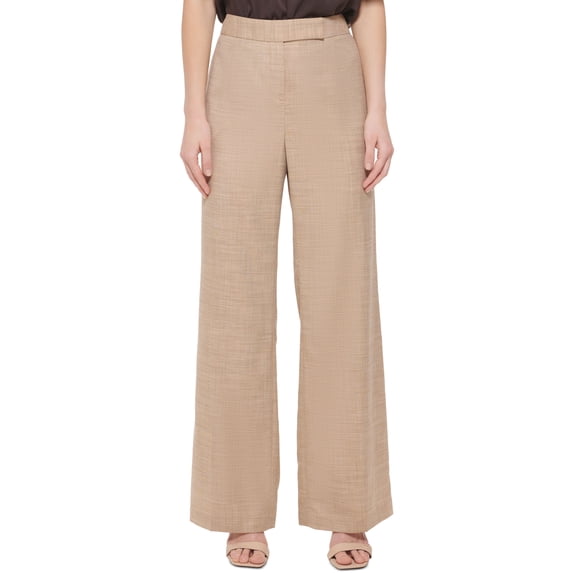 Calvin Klein Womens Linen Wide Leg Pants Khaki Multi 8
