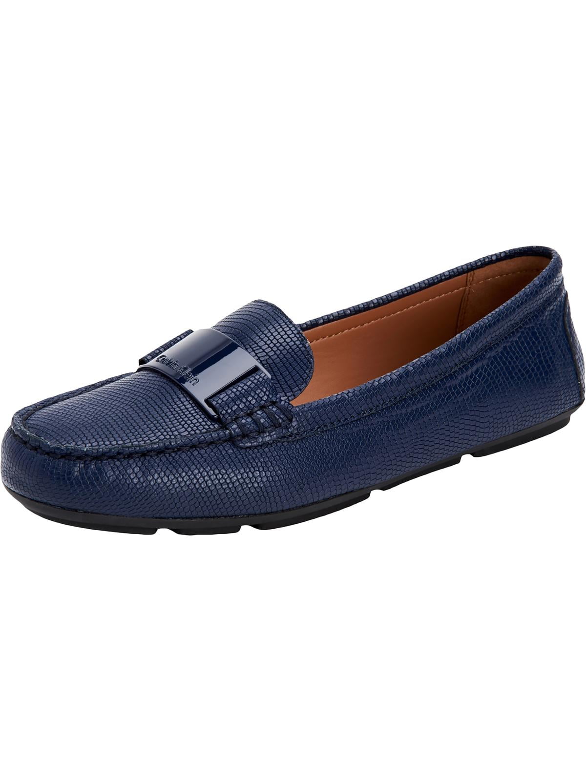 Calvin Klein Womens Lisette Leather Lizard Loafers Navy 10 Medium B M Walmart