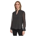 thumbnail image 1 of Calvin Klein Womens Logo Split Neck Pullover Blouse, Black, X-Large, 1 of 1