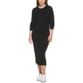 thumbnail image 1 of Women's Ribbed Long Sleeve Crewneck Side Slit Dress  Black M, 1 of 1