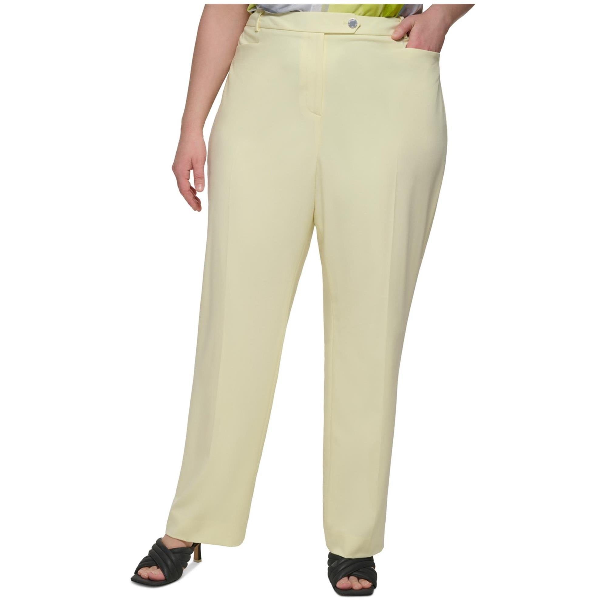 Calvin Klein Womens Lux Modern Dress Pants, Yellow, Plus Size, 14W