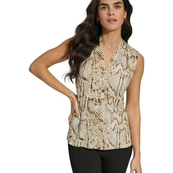 Calvin Klein Womens Marble Top Peasant Blouse, ltbeige , XL, Multicoloured, X-Large