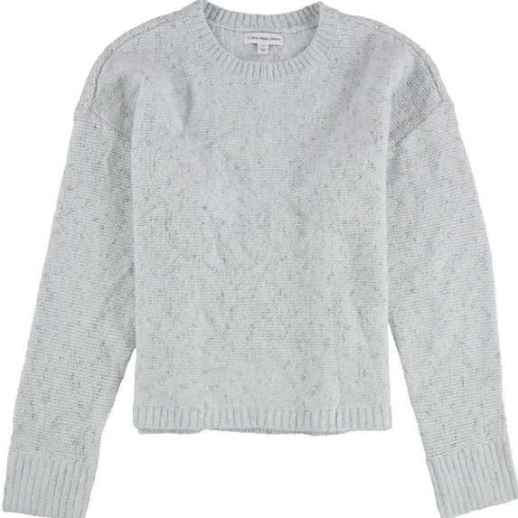 Calvin Klein Womens Metallic Crewneck Pullover Sweater, Blue, Large