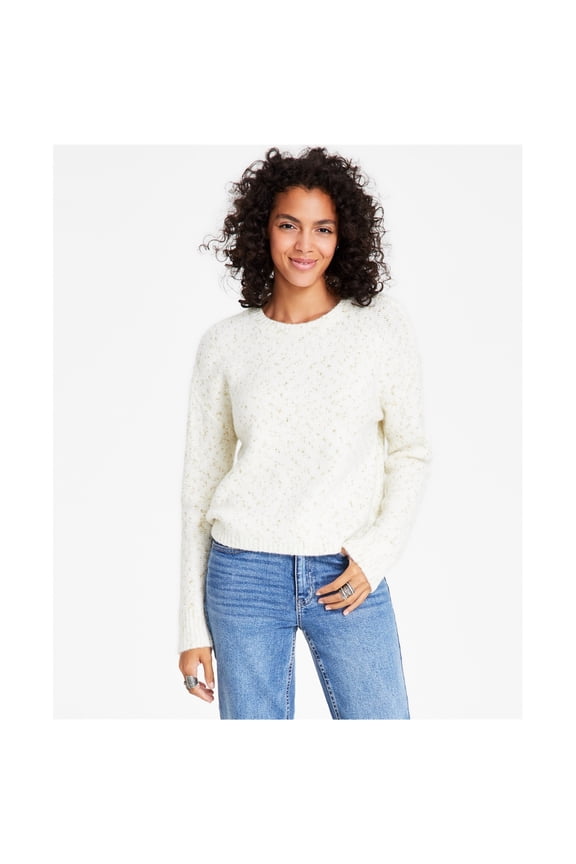 Womens Metallic Crewneck Pullover Sweater, Metallic, X-Large