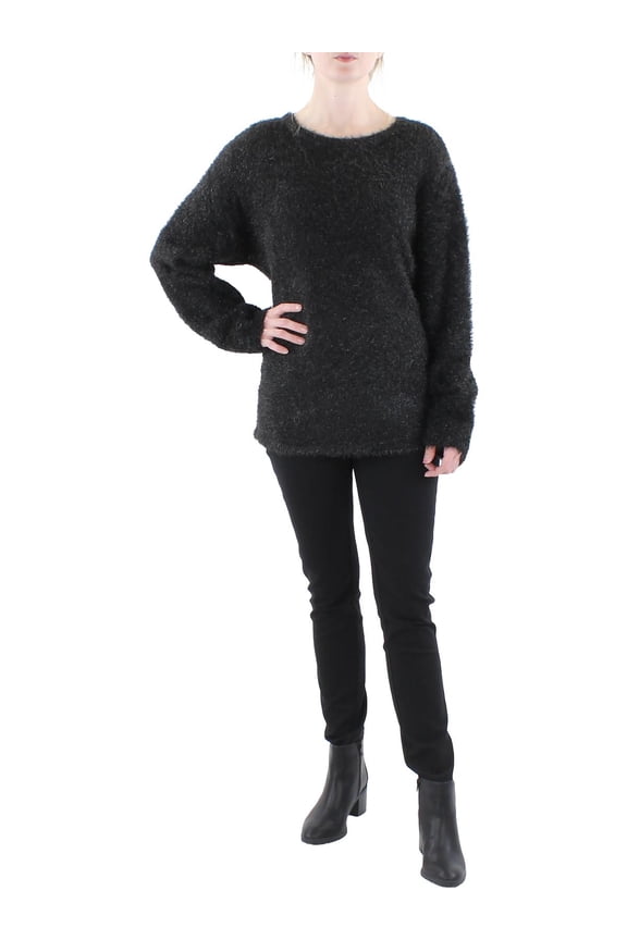 Womens Metallic Eyelash Crewneck Sweater