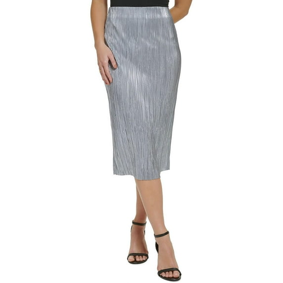 Calvin Klein Womens Metallic Pleated Midi Skirt
