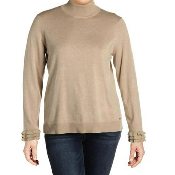 Calvin Klein Womens Metallic Ruffle Sleeves Mock Sweater;XL