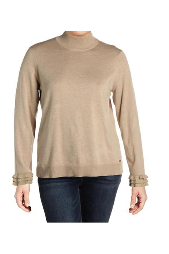 Womens Metallic Ruffle Sleeves Mock Sweater;XL