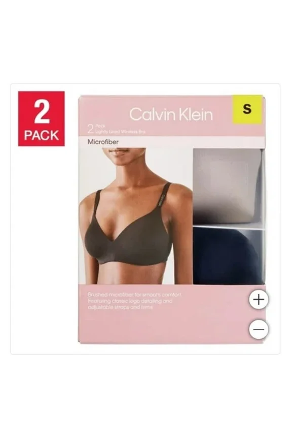 Womens Microfiber 2 Pack Lightly Lined Wireless Bra (Gray / Navy Blue, Large)