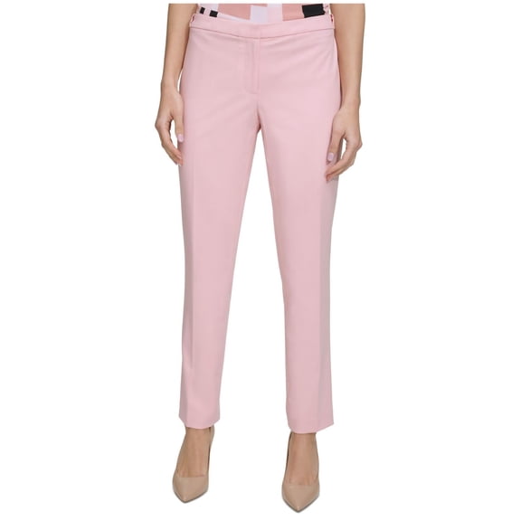 Calvin Klein Womens Slim Mid Rise Ankle Dress Pants, Pink, 10