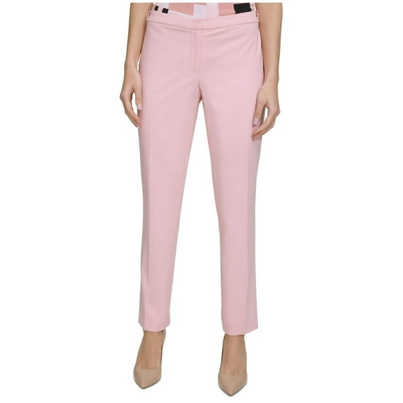 Calvin Klein Womens Slim Mid Rise Ankle Dress Pants, Pink, 10