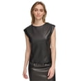 thumbnail image 1 of Calvin Klein Womens Faux Leather Cap Sleeve Tank Top, Black, 2, 1 of 1