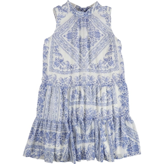 Calvin Klein Womens Paisley Mini Drop Waist Dress, Blue, Petite, 10P