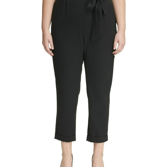 Calvin Klein Womens Paperbag Casual Trouser Pants, Black, Plus Size, 20W