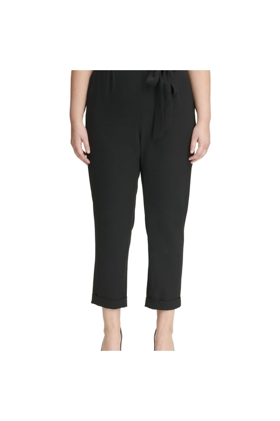 Womens Paperbag Casual Trouser Pants, Black, Plus Size, 20W