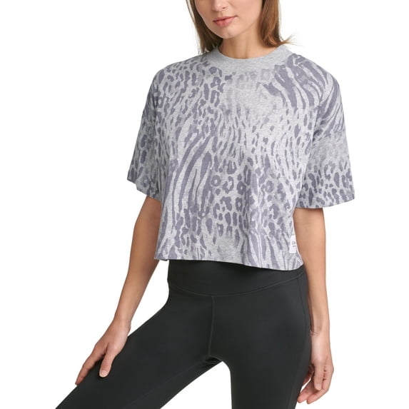 Calvin Klein Womens Performance Cropped Animal-Print T-Shirt