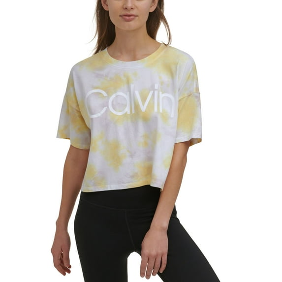 Calvin Klein Womens Performance Cropped Tie-Dyed T-Shirt
