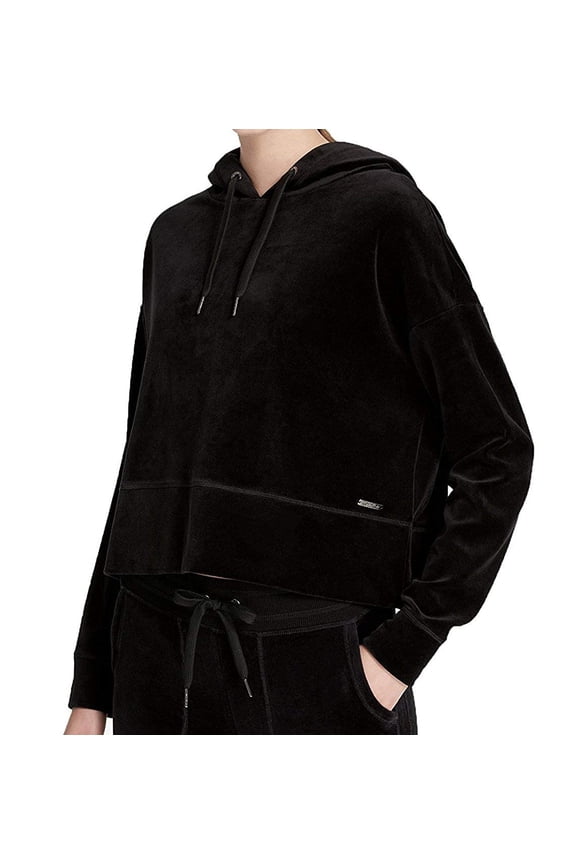 Womens Performance Cropped Velour Hoodie,Black,XX-Large
