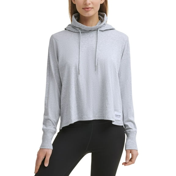 Calvin Klein Womens Performance Face-Cover Hoodie,Pearl Grey Heather,X-Large
