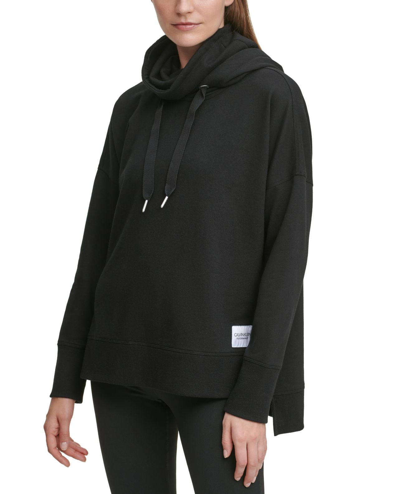 Calvin Klein Womens Performance Face Mask Funnel Neck Hoodie,Black,X-Small