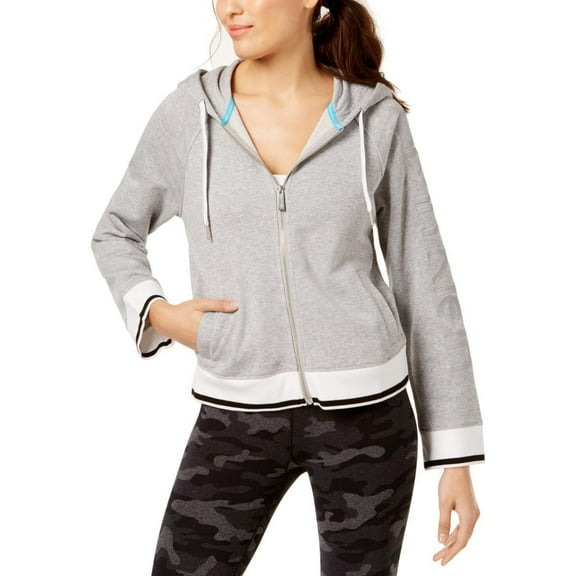 Calvin Klein Womens Performance Flared Sleeve Logo Cropped Zip Hoodie;Large