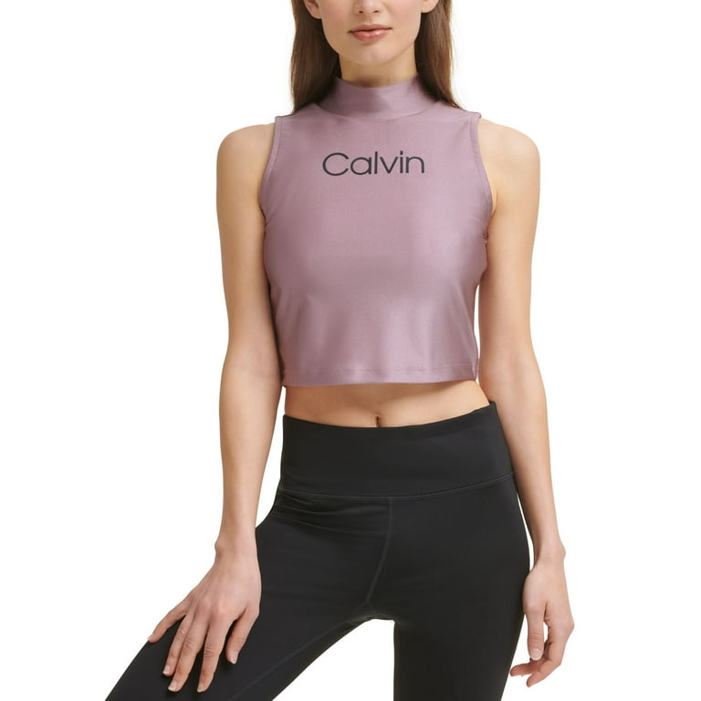 Calvin Klein Womens Performance Logo Crop Top Stardust Large