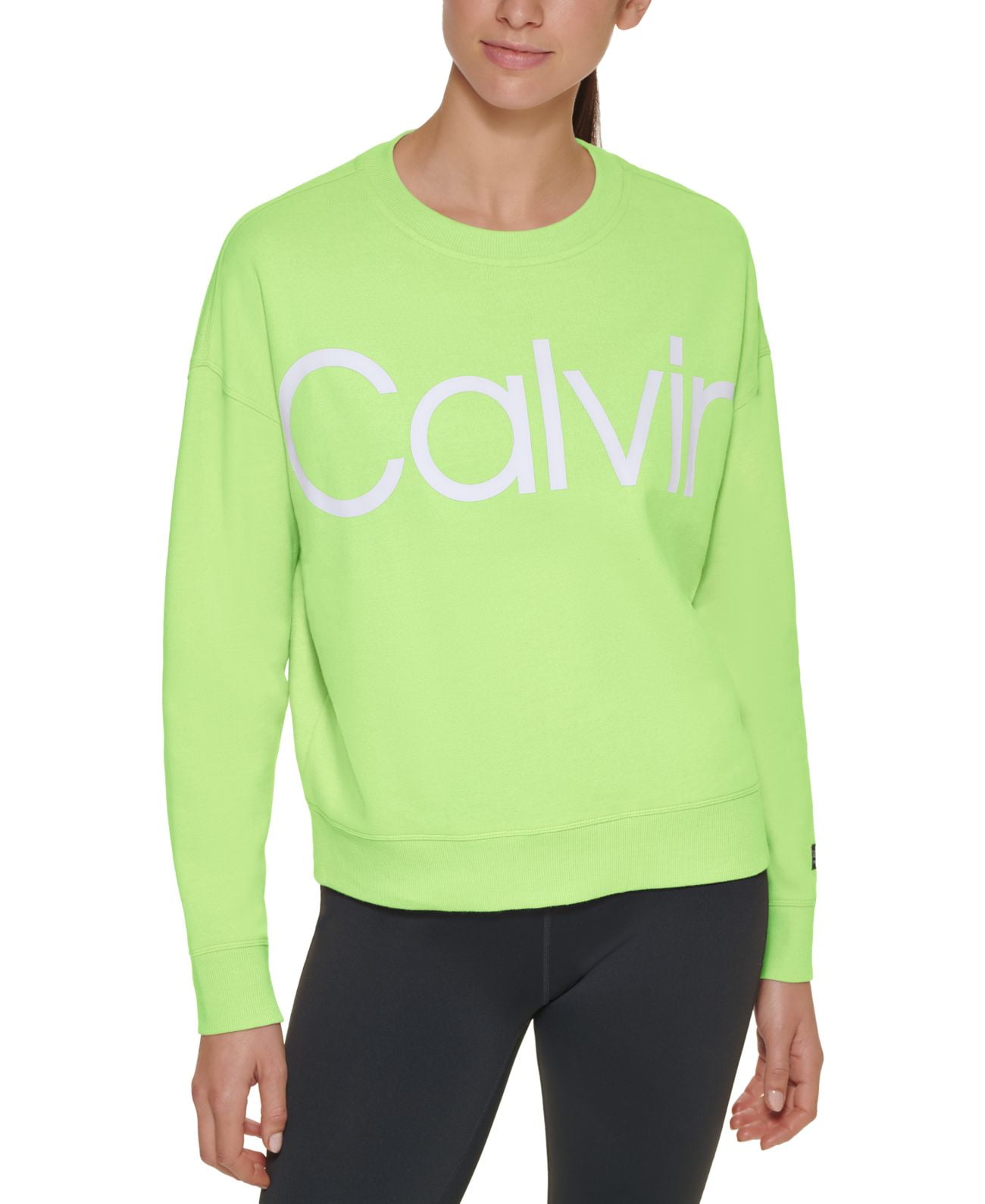 Calvin Klein Womens Performance Logo Sweatshirt,Lime Volt,Small