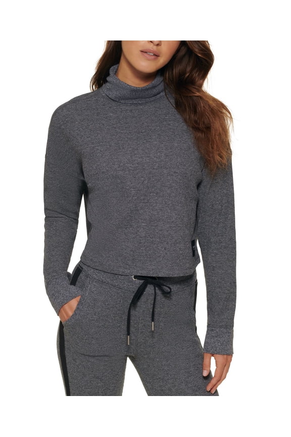 Womens Performance Long Sleeve Turtleneck Top,Black Heather,XX-Large