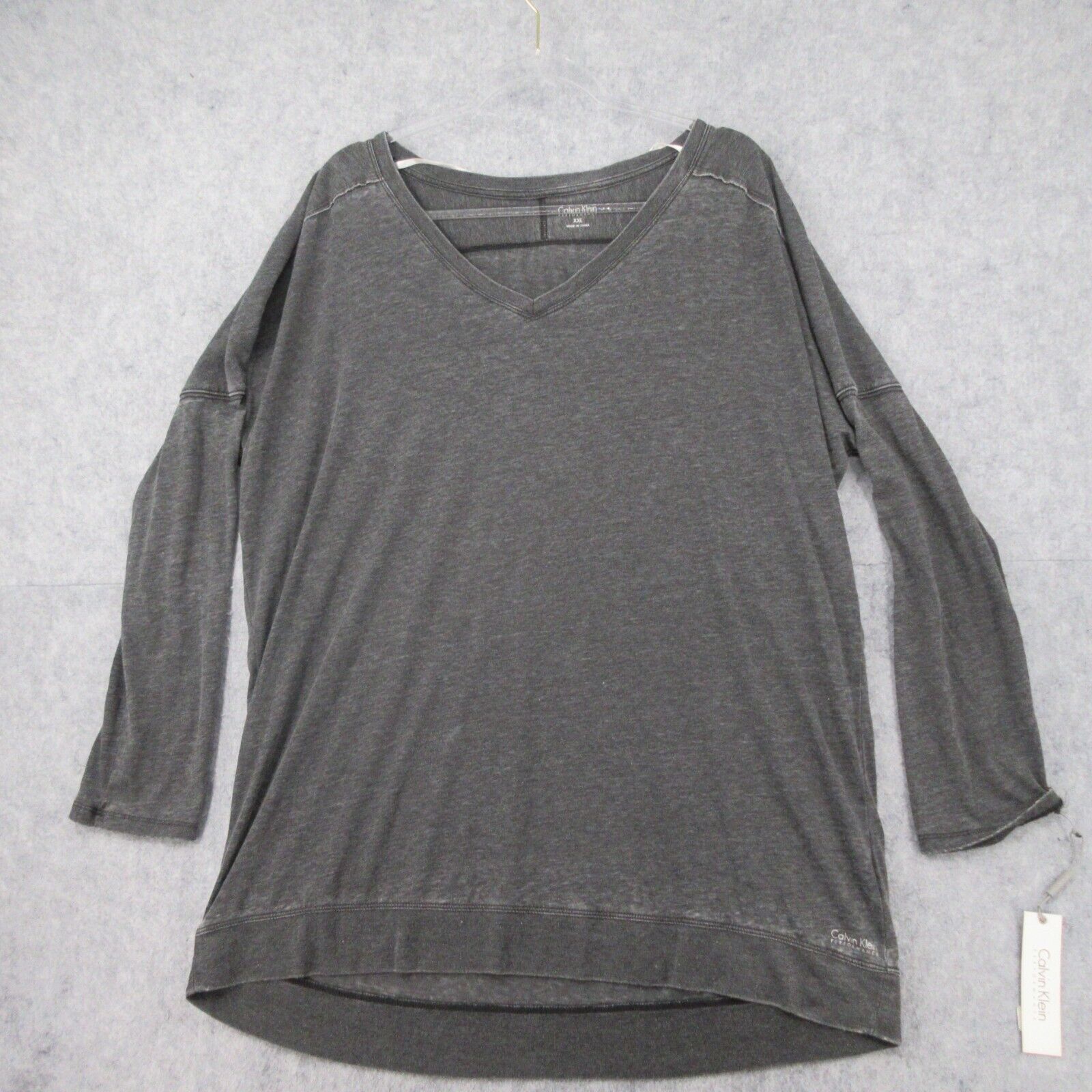 Calvin Klein Womens Performance Long Sleeve V Neck Top Size Large Color Grey