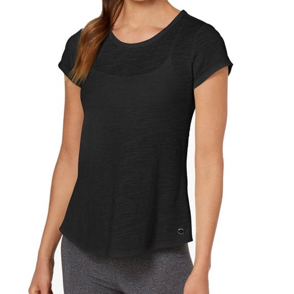Calvin Klein Womens Performance Overlapping Back T-Shirt,Black,X-Small