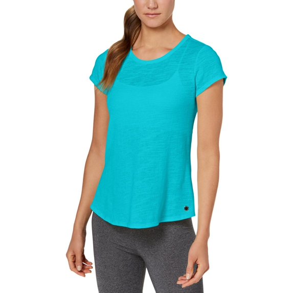 Calvin Klein Womens Performance Overlapping Back T-Shirt,Cyan,Medium