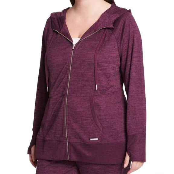 Calvin Klein Womens Performance Plus Size Heathered Zip Hoodie,Merlot Combo,2X